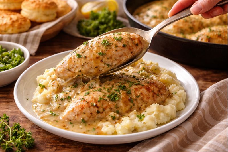 Comfort-Style Chicken and Gravy Recipe Serving