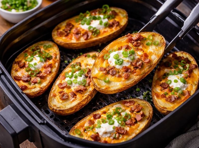 Crispy, Loaded, and Homemade Potato Skins In Air Fryer