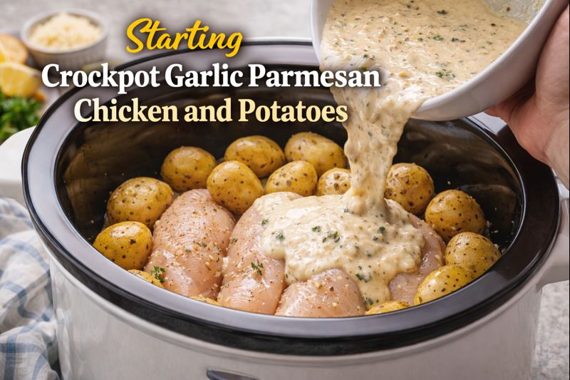 Crockpot Garlic Parmesan Chicken and Potatoes Recipe Starting