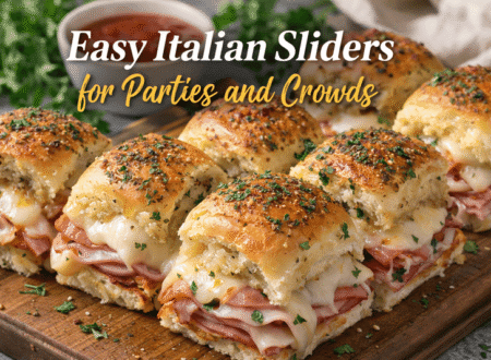 Easy Italian sliders made with ham and melted cheese served warm for parties and crowds