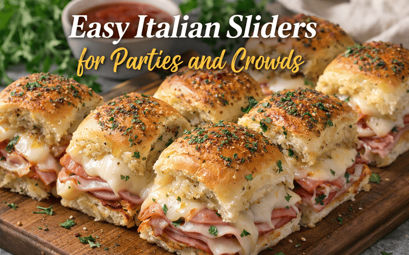 Easy Italian sliders made with ham and melted cheese served warm for parties and crowds