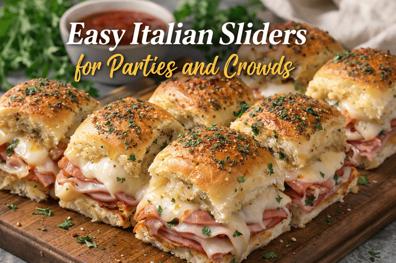 Easy Italian sliders made with ham and melted cheese served warm for parties and crowds