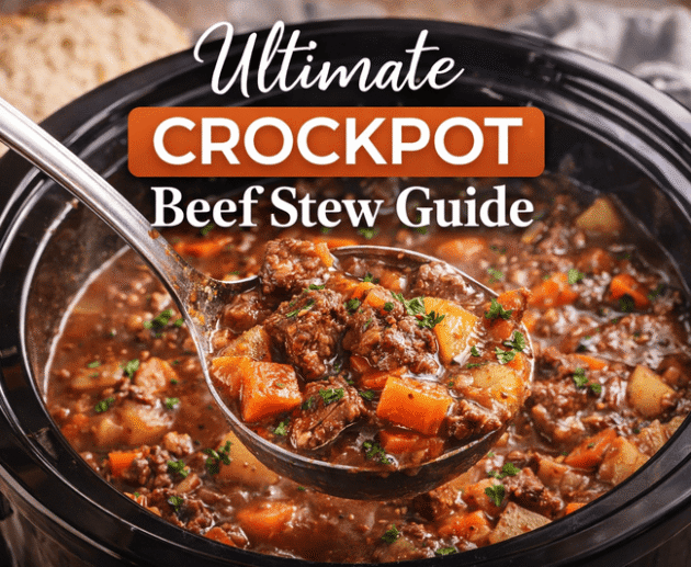 Ultimate crockpot beef stew with tender beef, potatoes, and carrots slow cooked to perfection