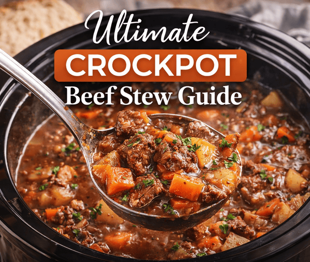 Ultimate crockpot beef stew with tender beef, potatoes, and carrots slow cooked to perfection